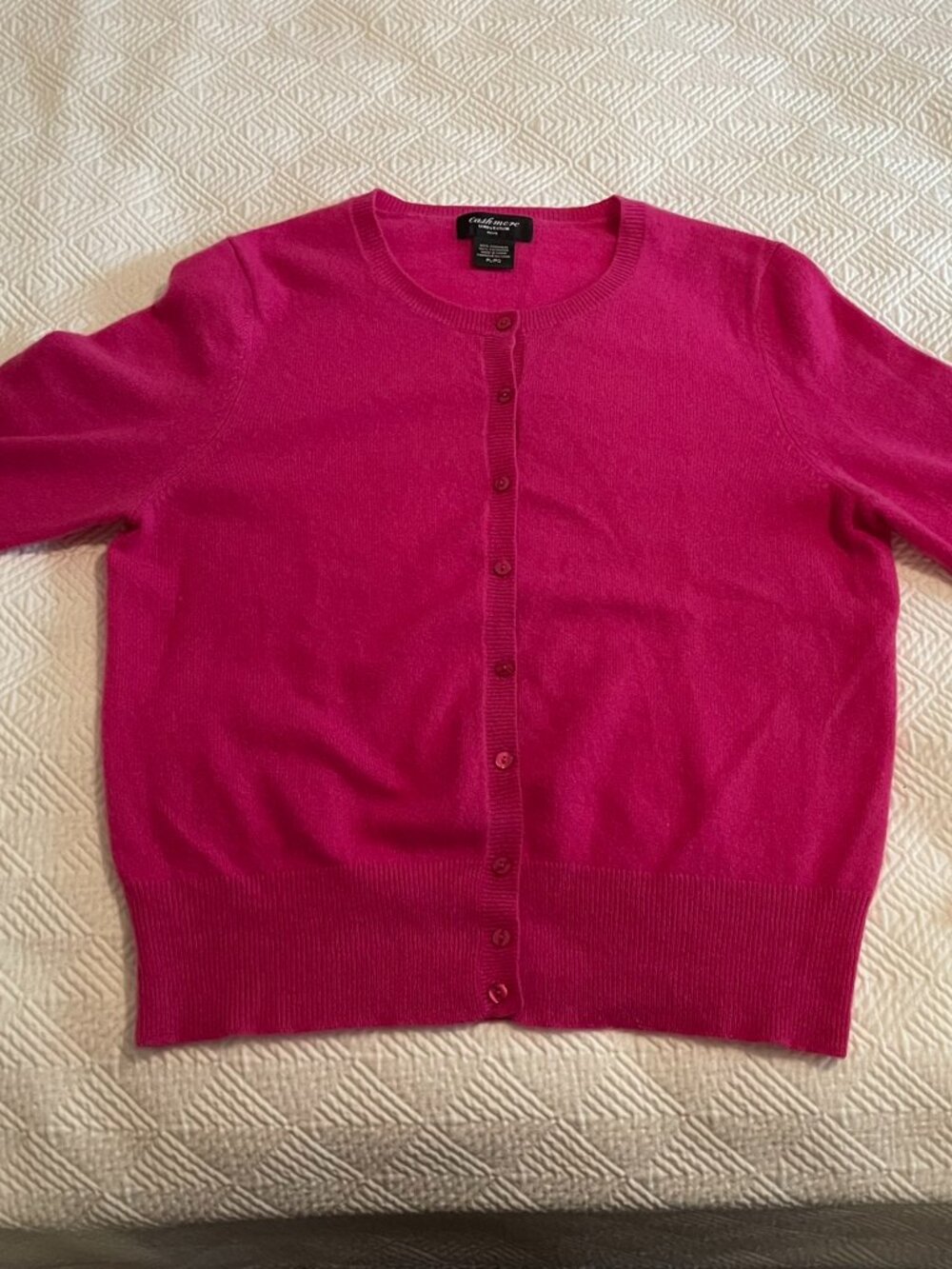 Lord & Taylor 100% Cashmere Hot Pink Cardigan Sweater Petite Large PL